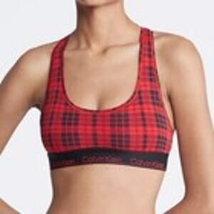 Calvin Klein Bralette Womens XS Red Black Tartan Plaid Unlined Modern Cotton